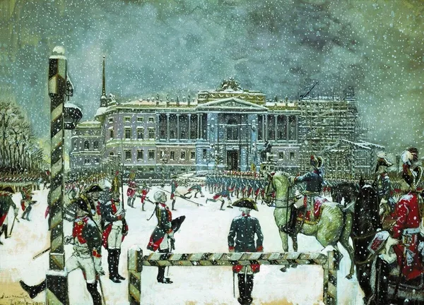 Aleksandr Nikolaevich Benois (1870 - 1960), “Military Parade during the Time of Paul I (1939),  Ashmolean Museum
